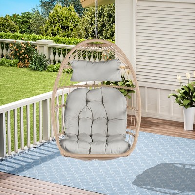 Patio Swing Egg Chair,PE Rattan Hanging Basket Chair With Cushion,Hammock Chair With Metal Chain -The Pop Home