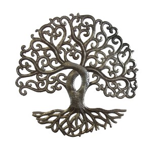 Slickblue Versatile 14" Tree of Life Metal Art, Handcrafted Steel in Four Designs: Birds, Dragonfly, Curly, Butterflies - 1 of 3