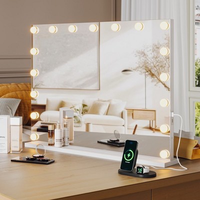 Vanity Mirror with Lights,Hollywood Vanity Mirror with LED, USB and Type-C Charging Port, 3 Colors Modes Lighted Makeup Mirror