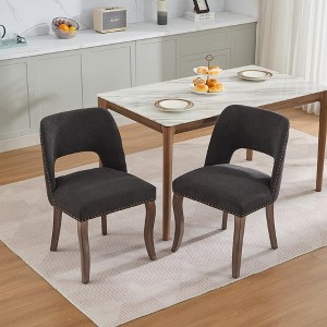 Sapphtopaz Modern Simple Wooden Dining Chairs Set of 2,  Upholstered Farmhouse Kitchen Chairs with Curved Back for Dining Room, Kitchen - 1 of 4