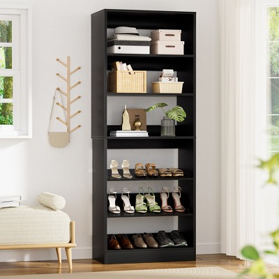 Aheaplus 6-Tier Shoe Rack Tower, 80'' Floor Standing Wooden Shoe Organizer