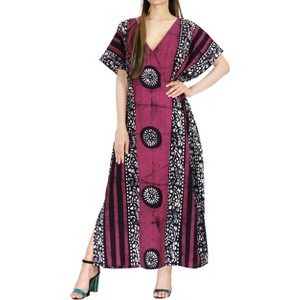 LA LEELA Women's Summer Loose Caftan Maxi Night Evening Gown Loungewear Dashiki House Dresses for Women 3X-4X Pink, Floral - 1 of 3