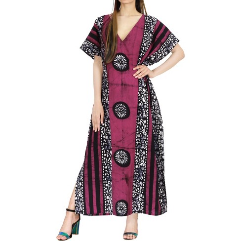 LA LEELA Women's Summer Loose Caftan Maxi Night Evening Gown Loungewear Dashiki House Dresses for Women 3X-4X Pink, Floral - image 1 of 3