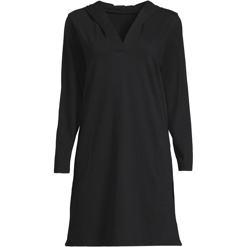 Lands' End Women's Cotton Jersey Long Sleeve Hooded Swim Cover-up Dress, 3 of 5