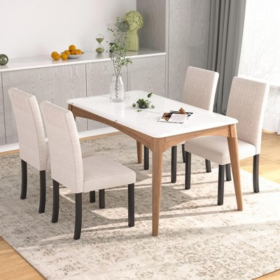 VECELO Set of 2/4/6 Wooden Dining Chairs Upholstered High Back Chairs Dining Room Chairs Coffee/Beige