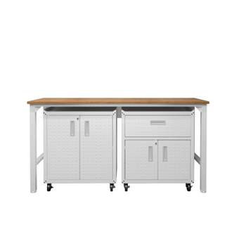 Manhattan Comfort Fortress 3pc Mobile Space Saving Garage Cabinet and Worktable Set 2.0 
