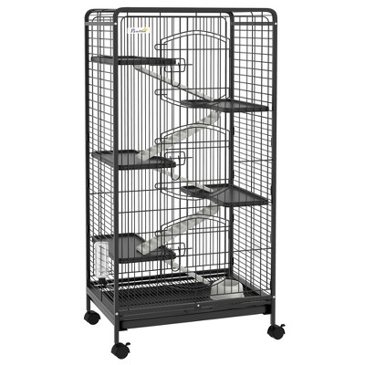 PawHut Black 6-Level Small Animal Cage with Ramps