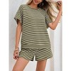 Imily Bela Women's striped pajama set, casual 2-piece set, short-sleeve loose T-shirt with drawstring shorts set - 2 of 4