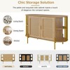 CAVINAS Rustic Curved Sideboard Cabinet with Gold Trim & 2 Woven Rattan Doors,Elegant Buffet Cabinet with Storage for Kitchen,Dining Room - 3 of 4