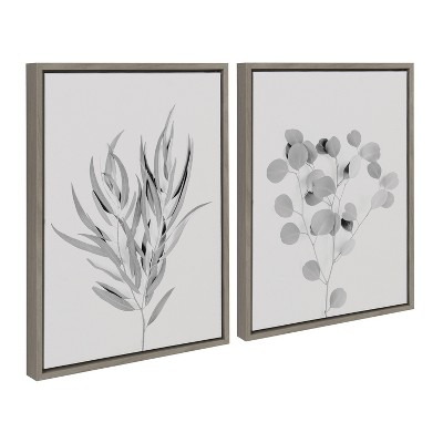 Kate and Laurel Sylvie Neutral Botanical 1 and 2 Soft White Framed Canvas by The Creative Bunch Studio
