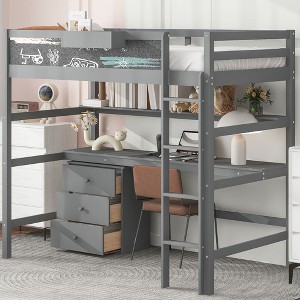 Twin Size Loft Bed with Desk, Blackboard, Storage Box, Shelf and 3 Drawers, Gray/White-ModernLuxe - 1 of 4