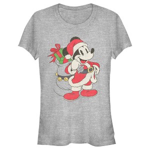 Juniors Womens Mickey & Friends Santa Mouse T-Shirt - 1 of 4