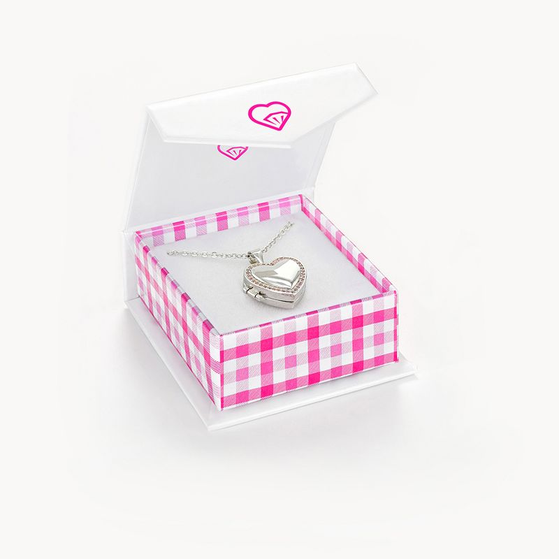 Girls' CZ Border Heart Sterling Silver Locket Necklace - In Season Jewelry, 6 of 7