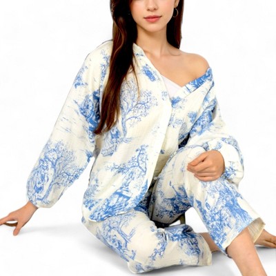 Anna-Kaci Lounge Women's Two-Piece Printed Lounge Set with Button-Up Top and Elastic Waist Pants