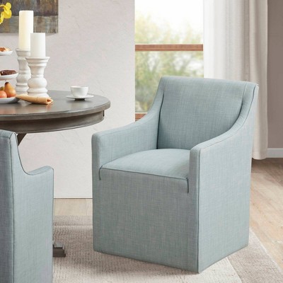 Blue Upholstered Skirted Dining Arm Chair with Casters