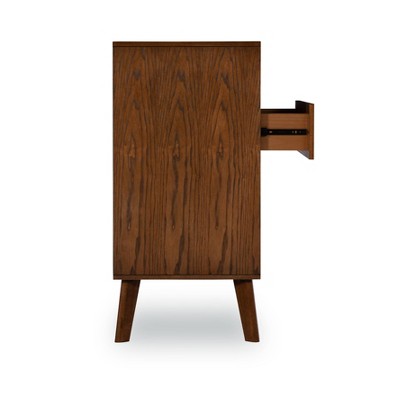 Reid Mid-Century Vertical 4-Drawer Walnut Chest with Bronze Hardware