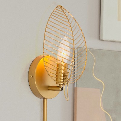Gold Leaf Shade Plug-In Wall Sconce with Long Cord