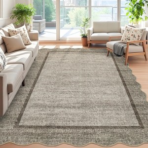 Modern Washable Area Rug, Scalloped Throw Carpet with Non Slip Backing, Low Pile Stain Resistant Floor Carpet for Living Room - 1 of 4