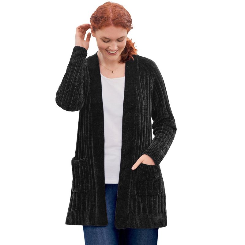 Woman Within Women's Plus Size Open Front Chenille Cardigan, 1 of 2