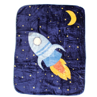 Luvable Friends Baby Boy High Pile Plush Blanket, Spaceship, One Size