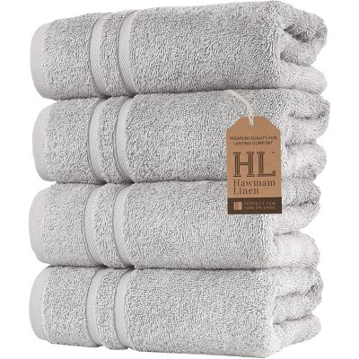 Hawmam Linen Hand Towels for Bathroom, Set of 4, 16x29 Inch, Premium Turkish Cotton, Highly Absorbent Hotel Collection, Blissful Luxury Spa Feel