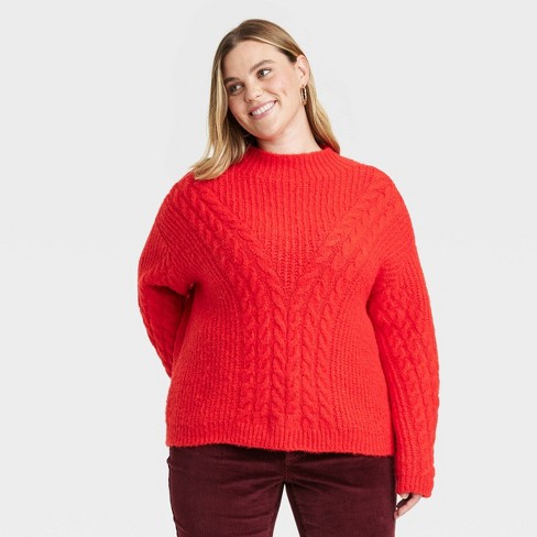 Women's Cable Mock Turtleneck Pullover Sweater - Universal Thread™ Red Xxl  : Target