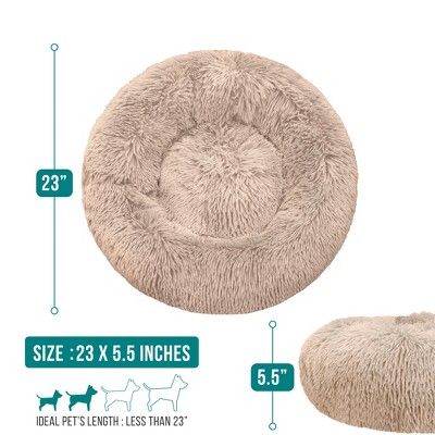 Small Taupe Faux Fur Round Donut Pet Bed