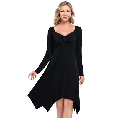 WhizMax Women's Long-Sleeve Solid Color Dress with Irregular Hem