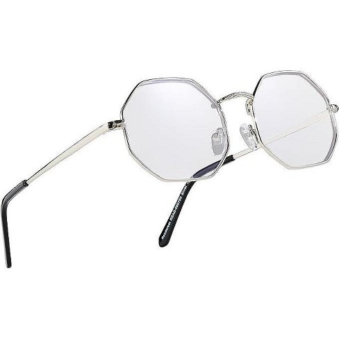 Readerest 0 Magnification Blue Light Blocking Reading Glasses Silver Hexagon Plastic frame