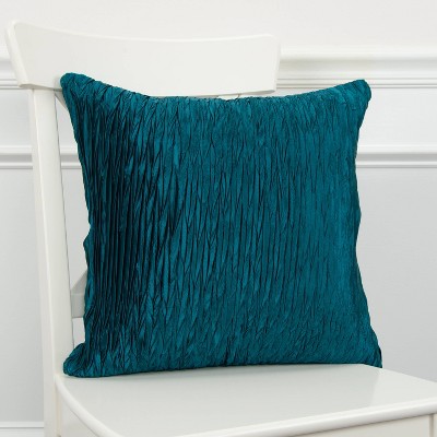 Peacock Blue Crinkled Texture Square Throw Pillow
