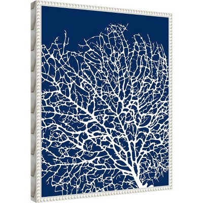 Navy Coral II Crop Coastal Canvas Art with White Frame
