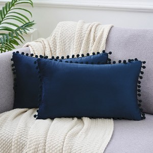 Unique Bargains Farmhouse Bedroom Decorative Velvet Pompoms Fringe Throw Pillow Covers 2 Pcs - 1 of 4