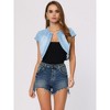 INSPIRE CHIC Women's Cap Sleeve Slim Fit Summer Open Front Crop Denim Jacket - 2 of 4