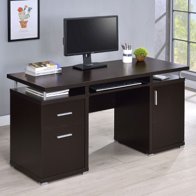 Vynxaria 1pc Modern 55-inch 2-drawer Office Computer Desk White Cabinet With Adjustable Shelf Slide-out Keyboard Tray Silver-finished
