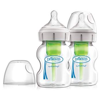 Dr. Brown's Anti-Colic Options+ Wide-Neck Glass Baby Bottle 0m+ - Level 1 - Slow Flow Nipple - 5oz/2pk