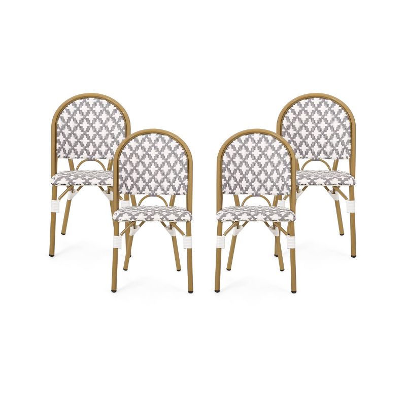 Louna 4pk Outdoor French Bistro Chairs - Gray/White/Bamboo - Christopher Knight Home, 1 of 12