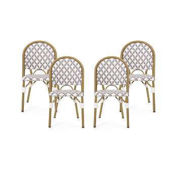 Louna 4pk Outdoor French Bistro Chairs - Gray/White/Bamboo - Christopher Knight Home