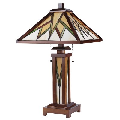 Lamorak Mission Style Stained Glass Adjustable Table Lamp with Walnut Finish