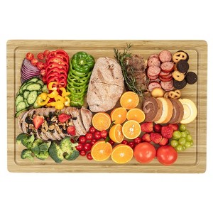 18 Inch Large Bamboo Cutting Board XL Wooden Butcher Block with Juice Groove and Handles for Meat and Vegetables - 1 of 4