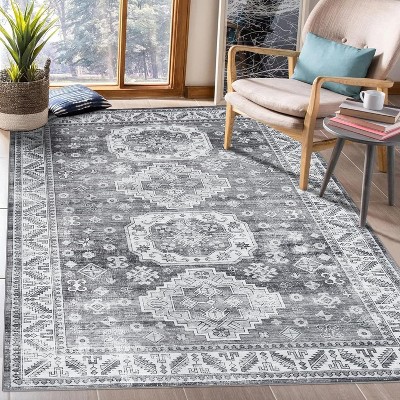 Vintage Area Rug Small Entryway Rug Indoor Non-Slip Doormat Washable Stain Resistant Floor Carpet Boho Accent Rug