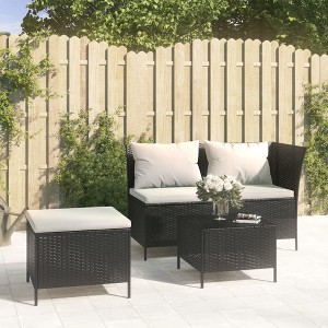 vidaXL 3 Piece Patio Lounge Set with Cushions Black Poly Rattan - 1 of 4