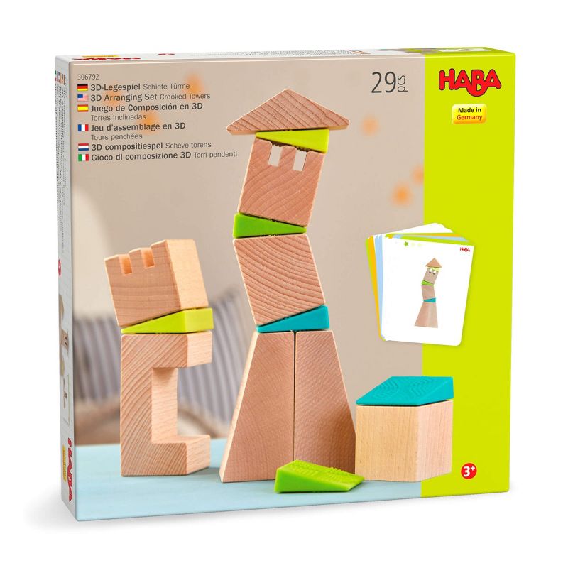 HABA Crooked Tower Wooden Blocks with Pattern Cards (Made in Germany), 1 of 10