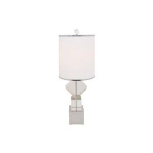 HomeRoots 31" Clear And Silver Faux Crystal Geometric Table Lamp LED With White Drum Shade - 1 of 4