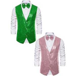 Lars Amadeus Men's Sequin Sleeveless Party Prom Dress Vest with Bow Tie 2 Packs - 1 of 4