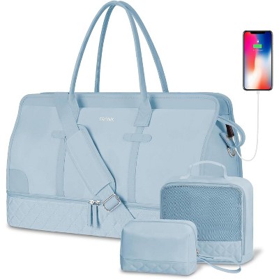 3-Piece Weekender Duffle Bag Set for Women with Shoe Compartment & Wet Pocket, Large Travel Carry-On Tote with Toiletry Bag