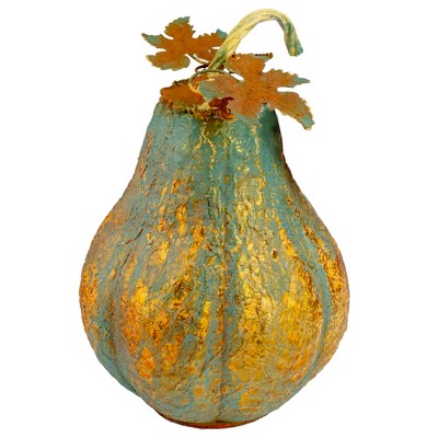 Northlight 14" Orange and Gold Elongated Autumn Pumpkin Metal Tabletop Decoration