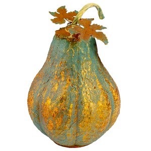 Northlight 14" Orange and Gold Elongated Autumn Pumpkin Metal Tabletop Decoration - 1 of 4