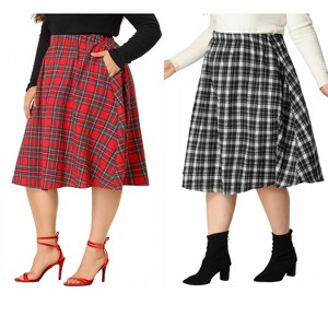 Agnes Orinda Women's Plus Size Plaid Elastic Waist Flare Fall Casual A-Line Skirts - 1 of 4