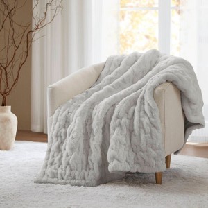 FIONECA Ruched Fur Throw 50x60" - 1 of 4
