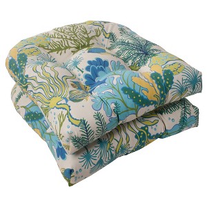 Outdoor 2-Piece Wicker Seat Cushion Set - Green/Blue Ocean Scene